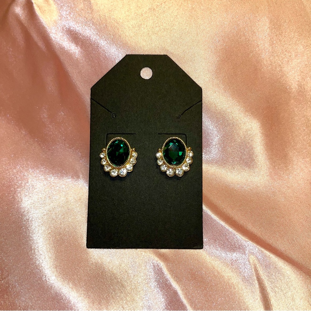 NWOT Monet - Deep Emerald Green and Gold Tone Stud Earrings (Hypoallergenic)